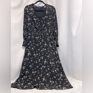Madewell Black floral long sleeve maxi dress size medium